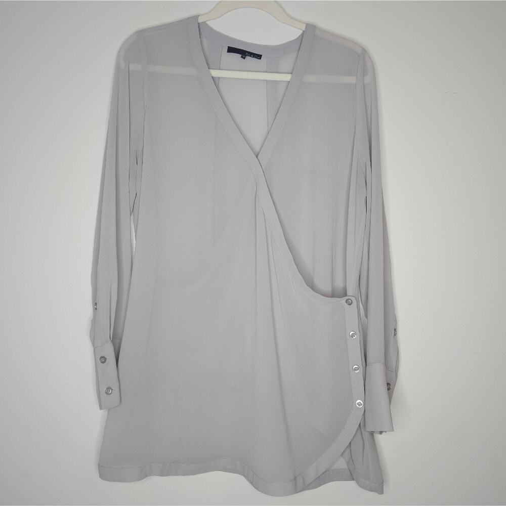 Ro & De Light Gray Wrap Blouse long sleeve top